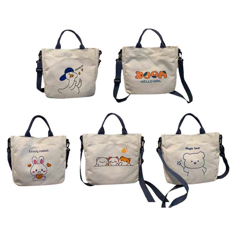 Túi Đeo Chéo Vai Bằng Vải Canvas In Họa Tiết Hoạt Hình Dễ Thương Phong Cách Hàn Quốc Thời Trang Cho Nữ