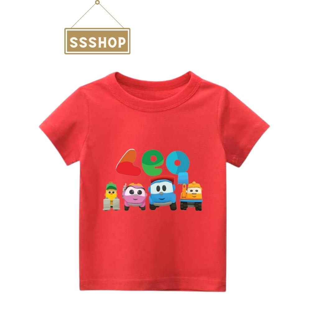 Áo thun trẻ em💖Áo cotton mát mịn họa tiết hoạt hình LEO THE TRUCK cho bé trai và bé gái💖Hình in sắc nét💖05