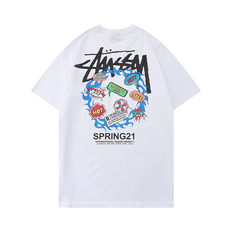 Stussy Fashion pure cotton pattern men's women's short-sleeved T-shirt couple tee unisex 6681#