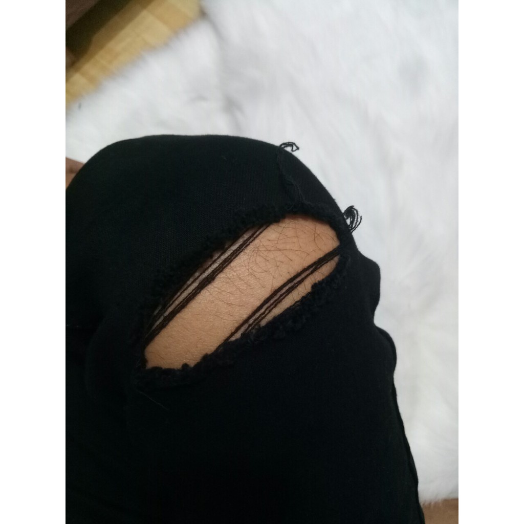 Quần jean nam đen  trắng rách gối vải co giãn dáng ôm body | BigBuy360 - bigbuy360.vn