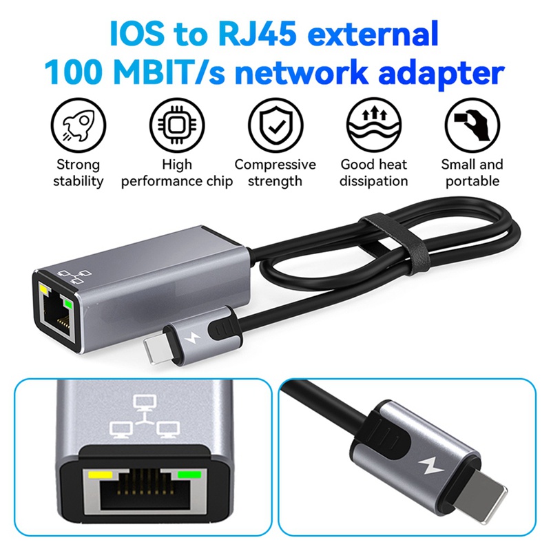Adapter Chuyển Đổi 8-Pin Sang RJ45 PD20W 100Mbps Cho iPhone / iPad