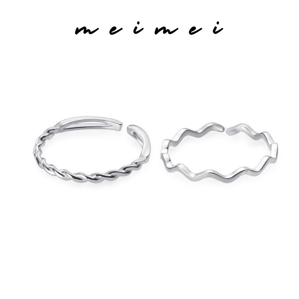 Set nhẫn bạc 2 chiếc phong cách tối giản Meimei N0010