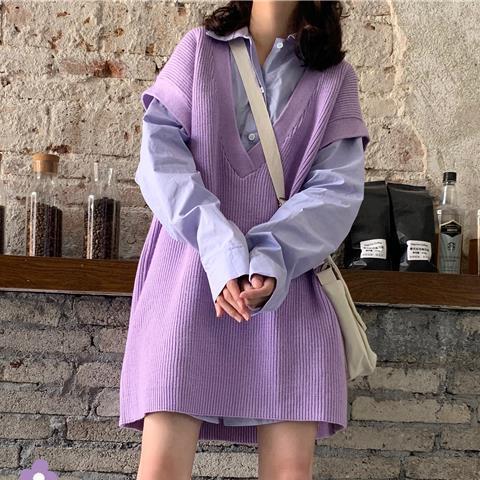 Set Áo Thun Dài Tay Form Rộng Và Áo Khoác Len Không Tay Thời Trang Dành Cho Nữ