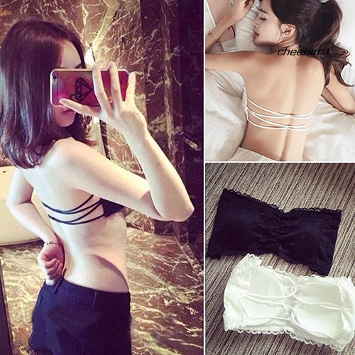 Áo ống không dây lưng chéo dây phối ren rỗng gợi cảm có đệm ngực dành cho bạn nữ | BigBuy360 - bigbuy360.vn