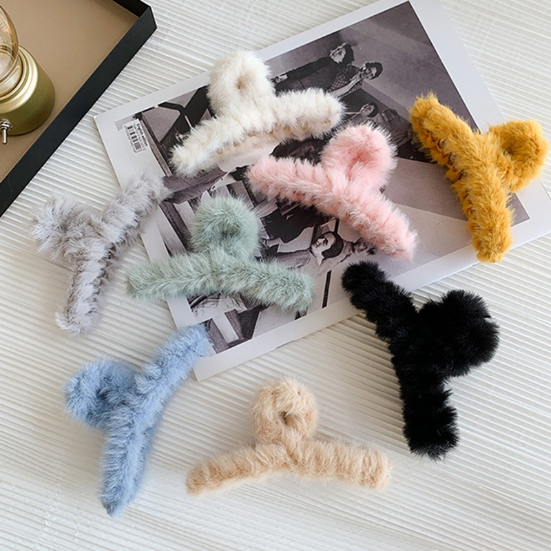 Kẹp tóc càng cua phủ vải lông thiết kế cỡ lớn độc đáo thời trang