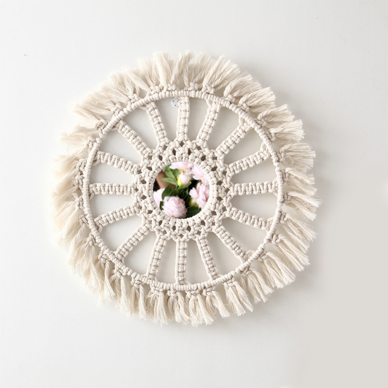 Gương Treo Tường Hình Tròn Có Tua Rua Phong Cách Boho Nghệ Thuật Dành Cho Trang Trí Phòng Khách