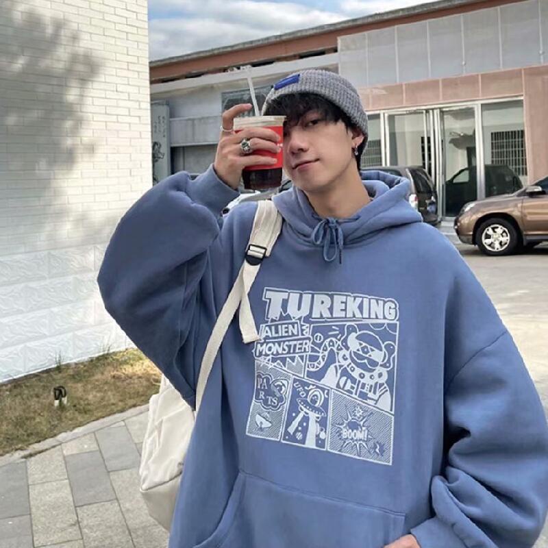 Áo hoodie dáng rộng in họa tiết graffiti kiểu Nhật Hàn năng động dễ phối đồ dành cho nam size M-5XL