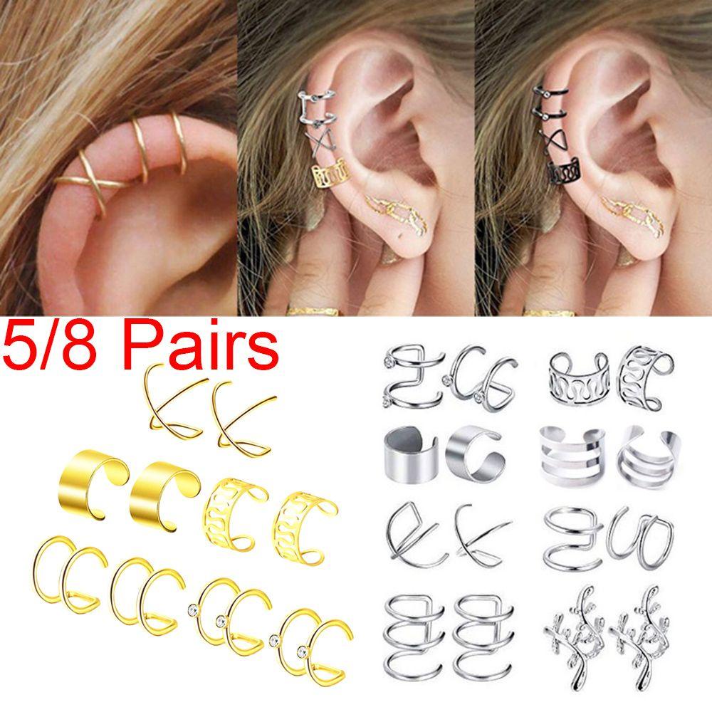 Bộ 5 / 8 Đôi Khuyên Đeo Vành Tai Không Cần Khoan Lỗ Thời Trang