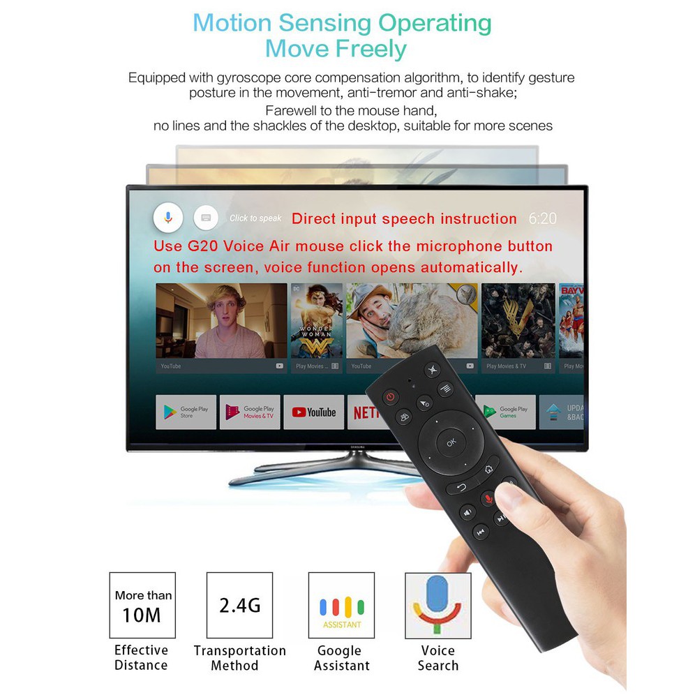 Điều Khiển G20s Chuột Bay Tìm Kiếm Giọng Nói Air Mouse Remote Voice, hỗ trợ voice giọng nói TV Box Android, TV Android