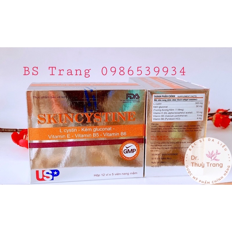 [CHÍNH HÃNG] SKINCYSTINE US Pharma viên uống giảm mụn, giảm nám, tàn nhang Hộp 60 viên SKINCYSTIN