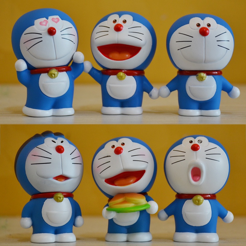 Hộp 6 mô hình mèo ú Doraemon dễ thương trang trí nhà cửa, bàn làm việc, bàn học, tủ sách, taplo ô tô, quà tặng