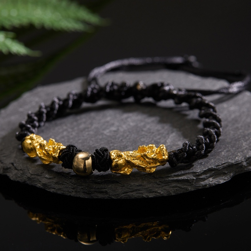 Vòng Tay Dây May Mắn Mặt Pixiu Phong Cách Trung Hoa Dành Cho Nam Và Nữ