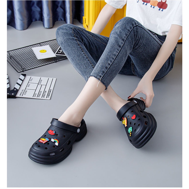 Dép sandal nữ bịt mũi đế độn 5cm đi cực êm mềm chân thời trang ulzzang siêu hot (tặng kèm 6 sticker) TH-79