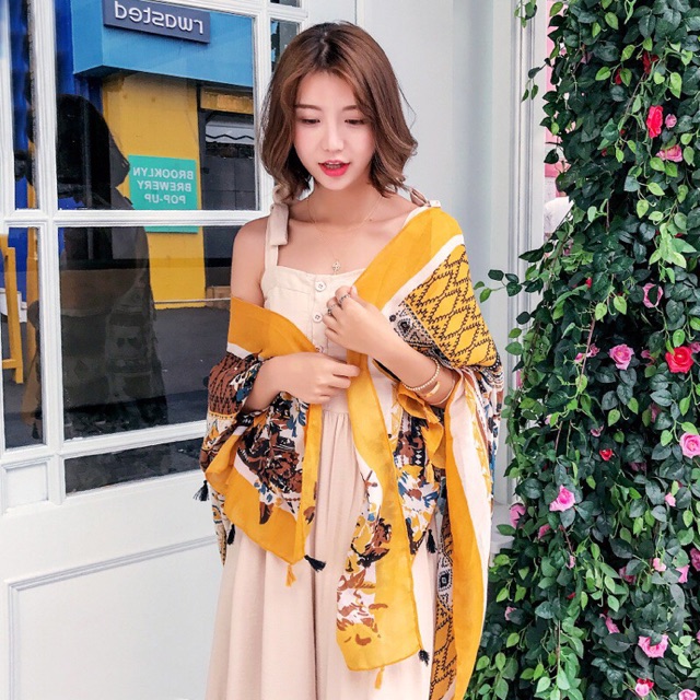 [Mã FASTGRET4 giảm 10% đơn 99K] Khăn choàng boho đi biển họa tiết vàng thổ cẩm Bestseller - VS018