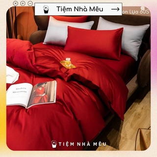( HÀNG MỚI -FREESHIP ) Bộ Vỏ Chăn Ga Gối Cotton Lụa✨m6/m8/2m -Tiệm Nhà Mêu✨Set 4 Món Cotton 60s Trơn Cao Cấp Sang Trọng
