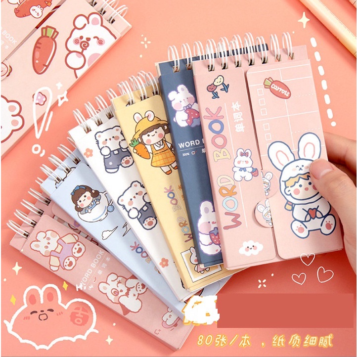 Số tay ghi chép , flash card học từ mới khổ A6 bìa hoạt hình gấp đôi siêu xinh BAG U SOA6