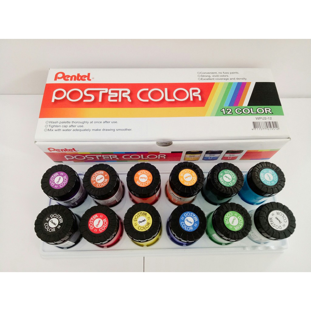 Màu Poster Color Pentel 12 màu _ WPU2-12 _ Màu nước [Hàng chính hãng] - Họa cụ vẽ