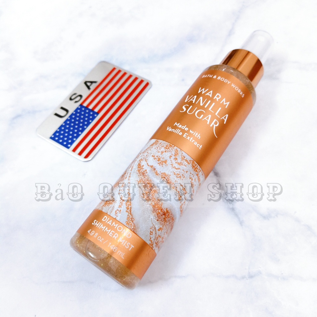 Xịt thơm toàn thân nhũ kim tuyến Bath & Body Works - Warm Vanilla Sugar - Diamond Shimmer Mist 146mL