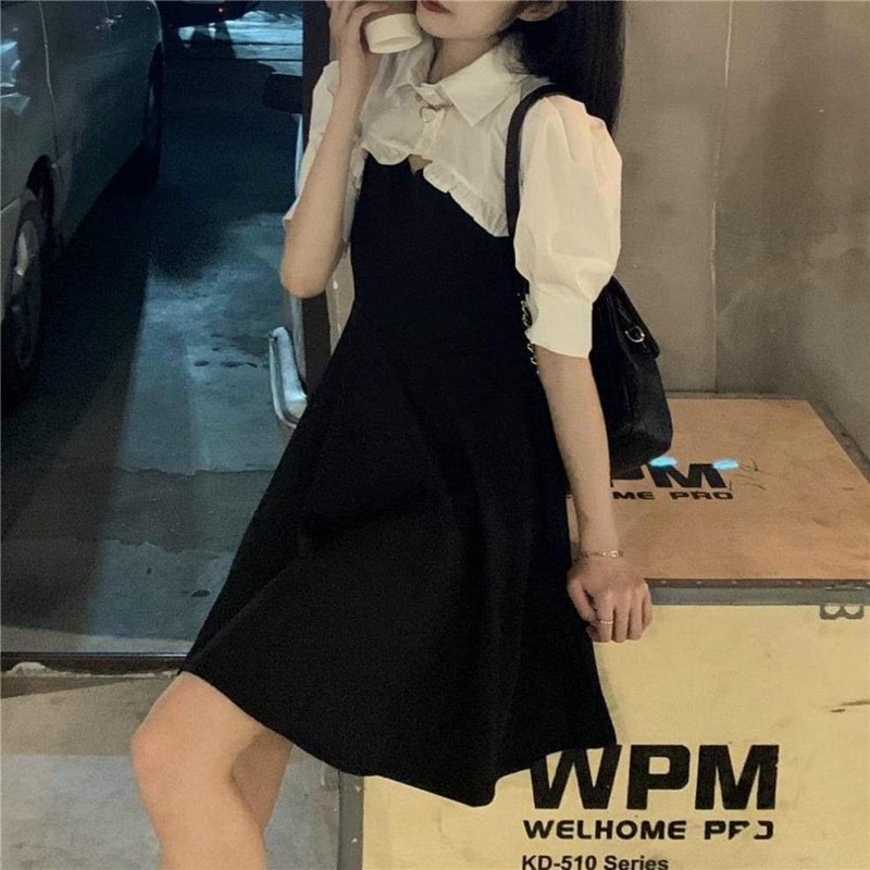 Sét áo sơ mi bèo cộc tay + váy KA