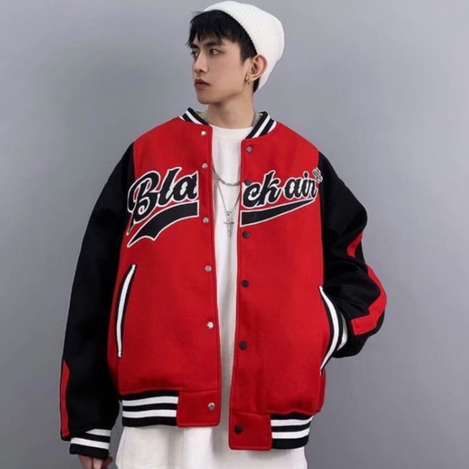 Áo khoác bóng chày tay dài phối hoạ tiết thêu dành cho nam nữ đồ bộ Bình thường quá khổ