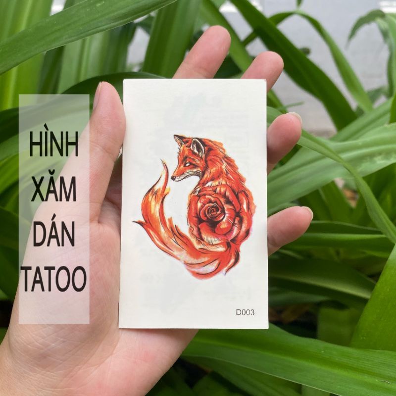 Hình xăm hồ ly lửa d03 size nhỏ &lt; 10x6cm. Tatoo dán tạm thời
