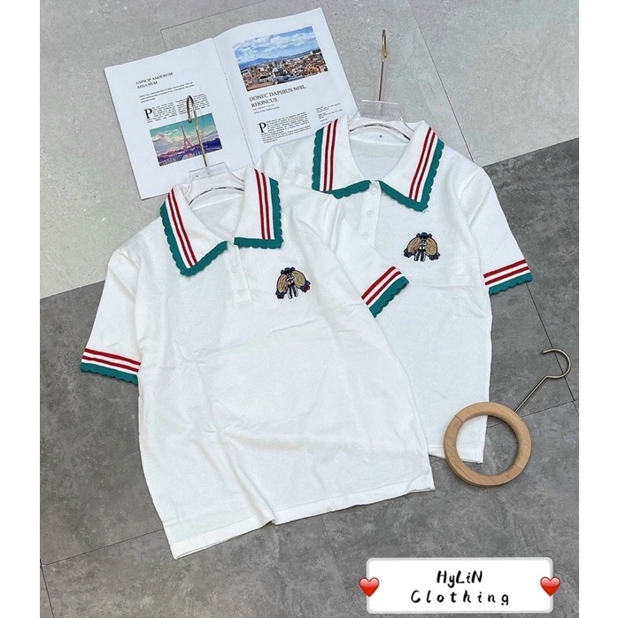 Áo Phông nữ polo [HOT🔥] phối viền xanh đỏ chất len mongtoghi siêu mềm mịn | BigBuy360 - bigbuy360.vn