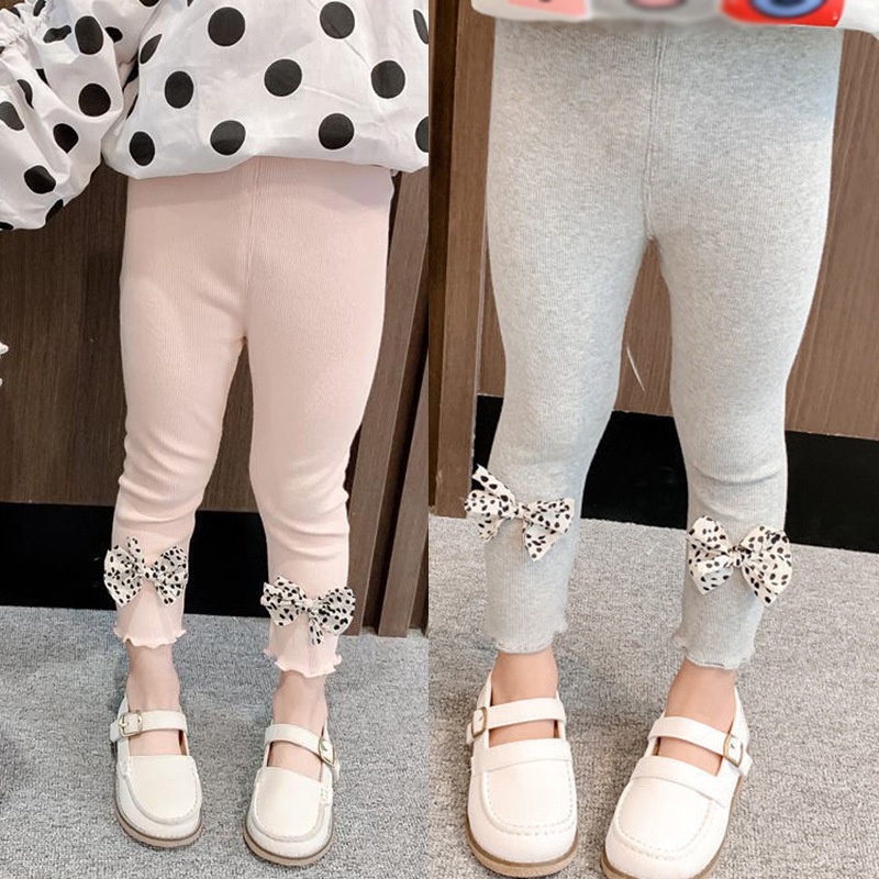 Girls Korean Version The New Thin Section Western Style All-Match Bow Elastic Slim Leggings Trousers