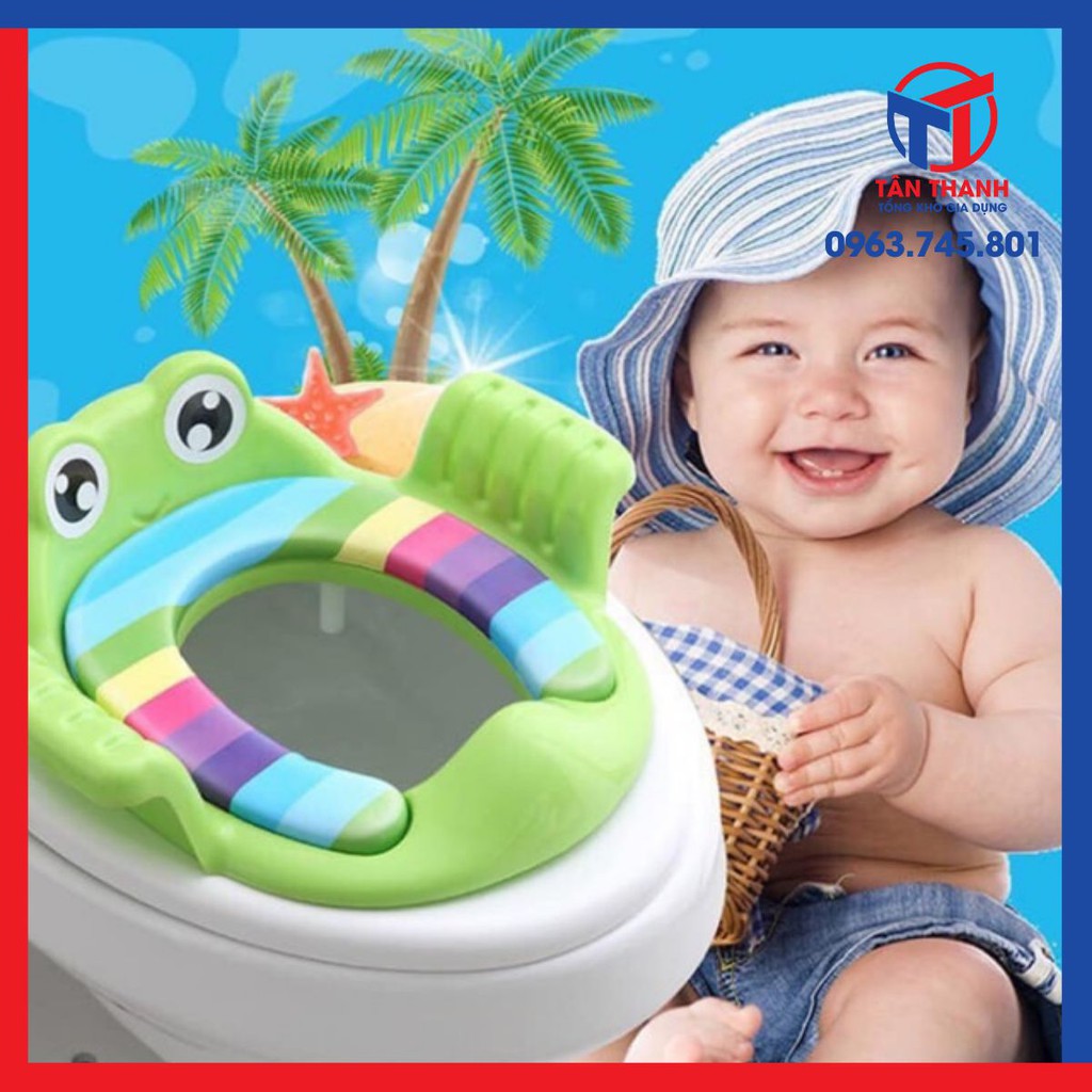 Lót bồn cầu ếch thu nhỏ có tay vịn cho bé.