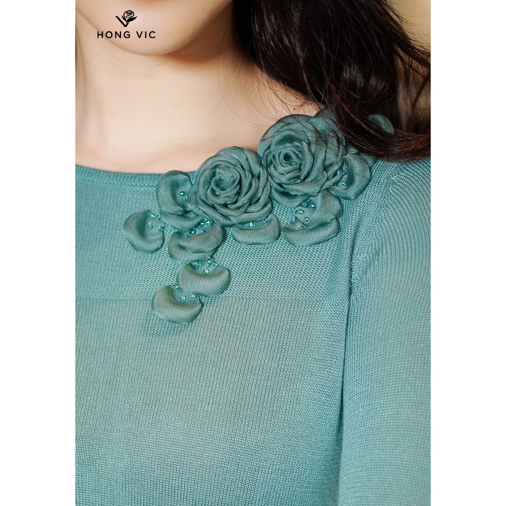 Áo nữ thiết kế Hongvic xanh vạt tôm AL17