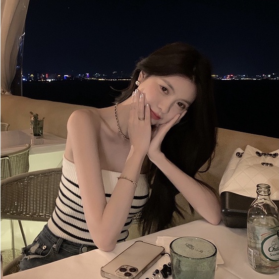 QADCOL  Áo Ống Không Tay Dệt Kim Kẻ Sọc Thời Trang Mùa Hè Hàng Mới Dành Cho Bạn Gái