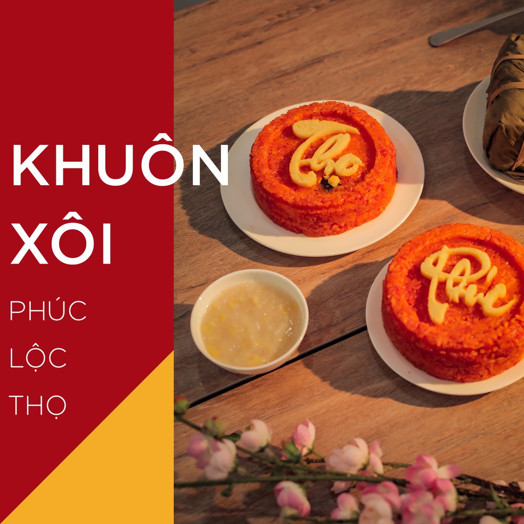Bộ Khuôn Làm Xôi Phúc Lộc Thọ 5 Chi Tiết Bằng Chất Liệu Nhựa Chịu Nhiệt,Hoạ Tiết Sắc Nét