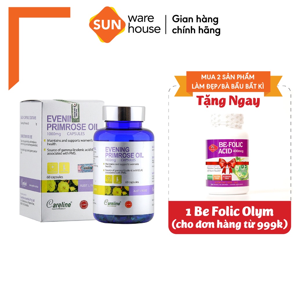 Viên Uống Tinh Dầu Hoa Anh Thảo CARELINE Điều Hoà Nội Tiết Tố Và Làm Đẹp Da Cho Phụ Nữ Evening Primrose Oil 60 Viên