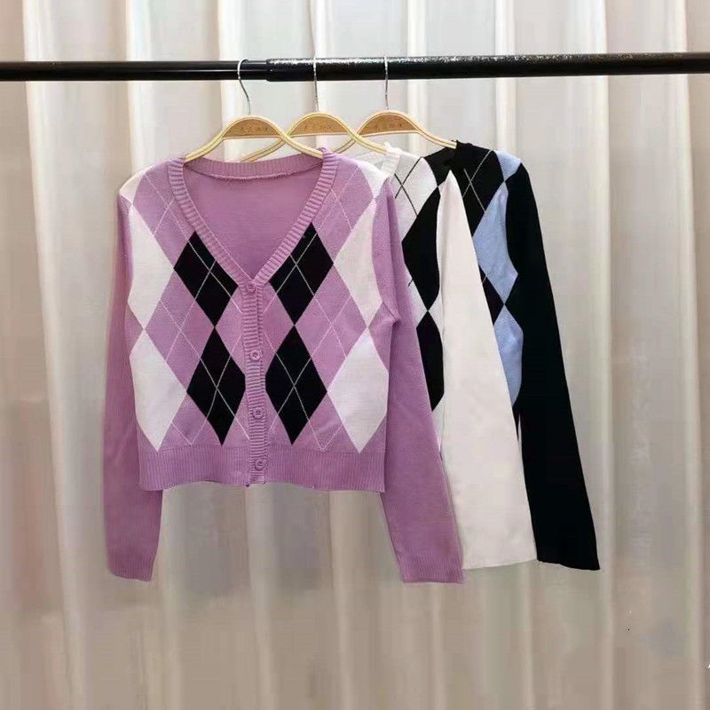 Áo Sweater Tay Dài Cổ Chữ V Thời Trang Retro Hàn Quốc