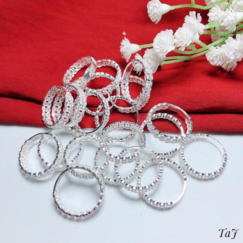 Nhẫn kim tiền bạc thật đính đá nhỏ cầu tài lộc - Kho sỉ bạc Nhất Linh