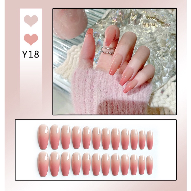 set 24 móng tay giả dài hồng sang chảnh cá tính Jojo Y18 móng giả nailbox thiết kế rẻ kute đẹp