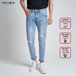 Quần Jeans Nam TONY4MEN Form Slimfit Rách Xước QJ1018