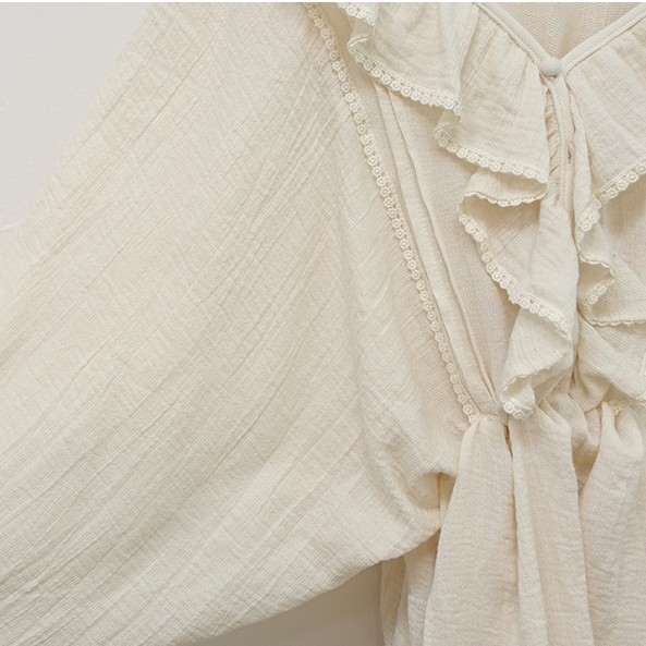 Áo Kiểu Tay Dài Phối Bèo Thiết Kế Cổ Chữ V Thanh Lịch 27395