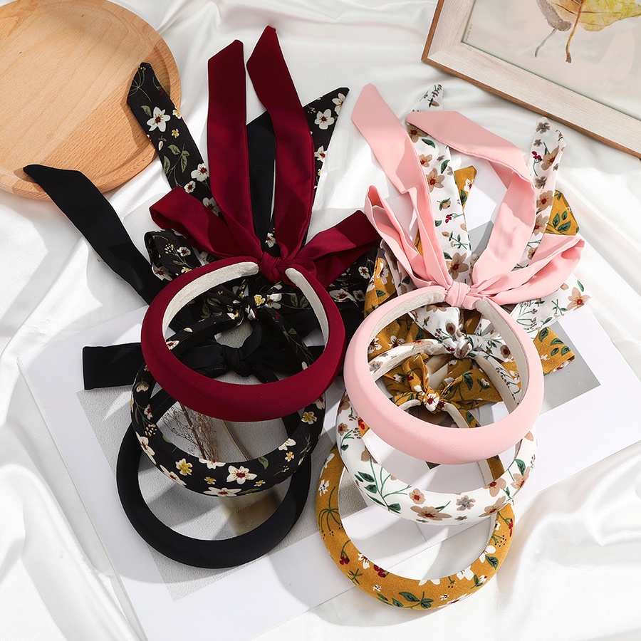 Băng đô thắt nơ ruy băng bản rộng in họa tiết dễ thương phong cách Hàn Quốc thời trang dành cho nữ