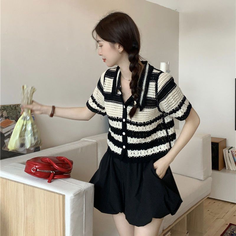 Áo Thun Dệt Kim Mỏng Cổ polo Tay Ngắn Thời Trang Dành Cho Nữ  tao bao