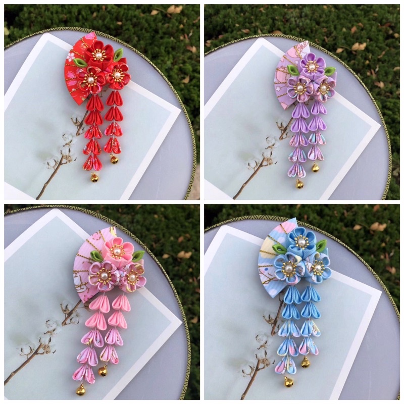 Cài tóc hoa vải Kanzashi Nhật Bản nhiều màu