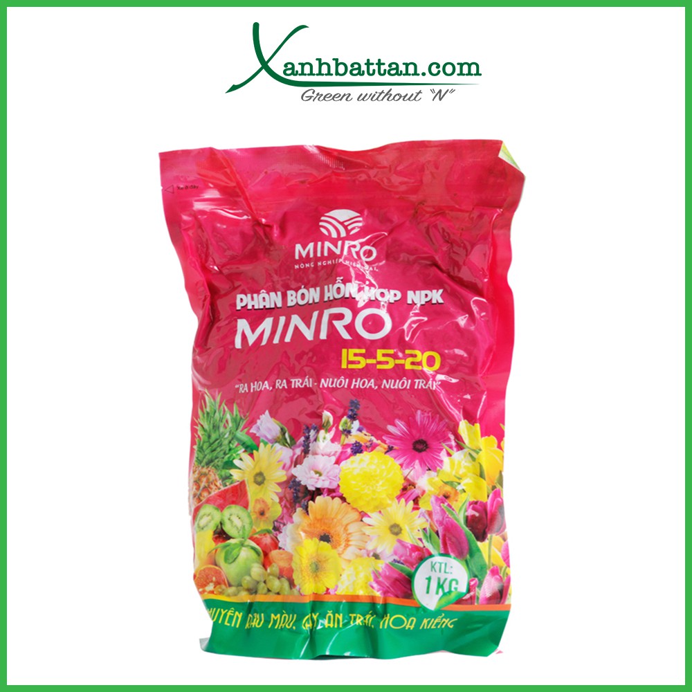 Phân Bón NPK Minro 15-5-20 Kích Hoa - Dưỡng Trái Cho Hoa Kiểng Và Rau Sạch Túi 1 Kg