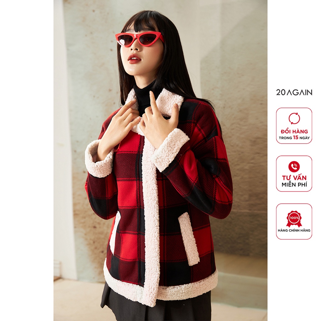 Áo khoác nữ xốp lông cừu 20AGAIN, kiểu dáng trẻ trung, ấm áp KDA1746 | BigBuy360 - bigbuy360.vn