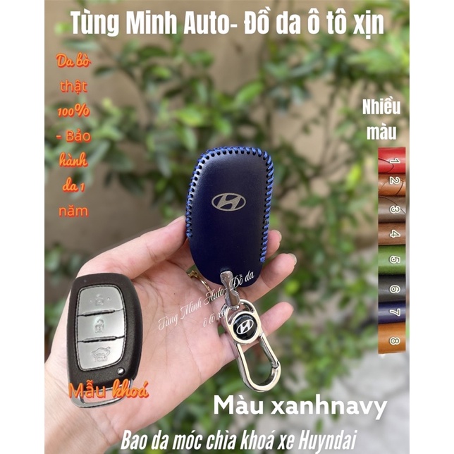 Bao Da Chìa Khóa Ôtô Hyundai I10, I20 Active, Creta, Tucson, Elantra, Sonata khóa Thông Minh 3 nút bấm, da thật khâu tay