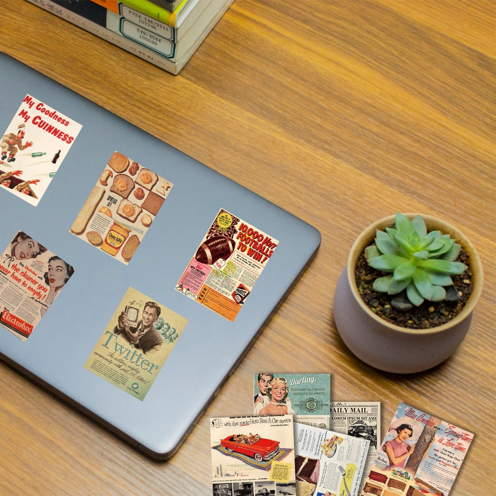 Bộ 50 miếng dán trang trí chống thấm nước phong cách retro sticker