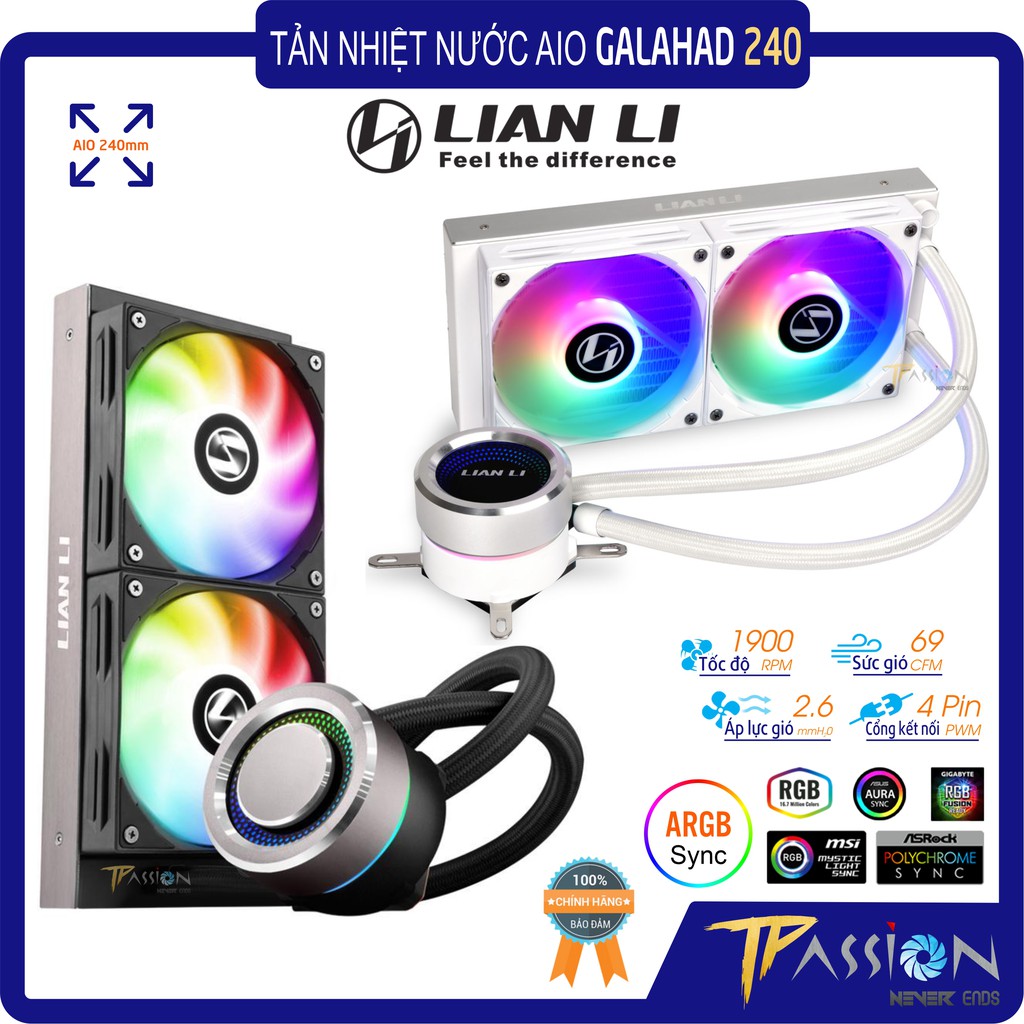 Tản nhiệt nước AIO CPU Lian Li Galahad 240 | 360 ARGB Đen | Trắng - Chính hãng, LED Rainbow đồng bộ Main/Hub