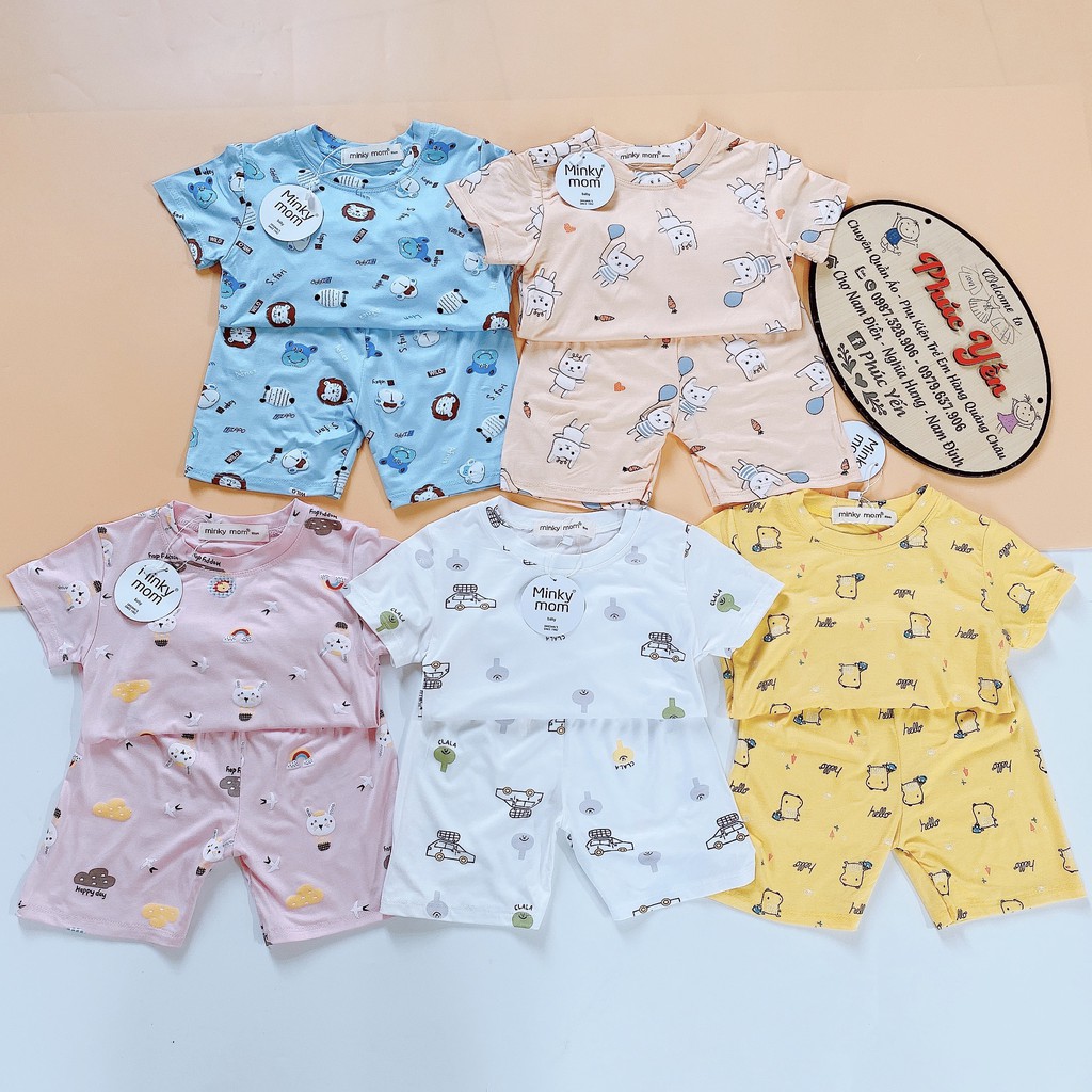 Sale !!! Bộ Cộc Tay Thun Lạnh Hàng Minky Mom In Toàn Thân Họa Tiết Sư Tử-Ô Tô Trắng Cho Bé (8-18kg)( 1453)-Shop Phúc Yến