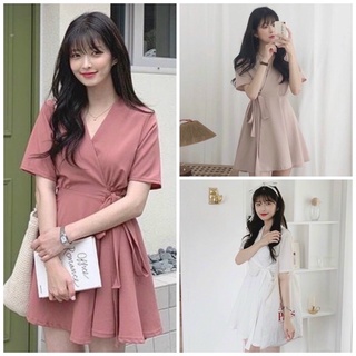 Đầm váy đắp tà thắt nơ phong cách Hàn Quốc hồng ruốc