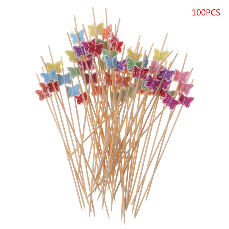 Set 100 Nĩa Ăn Trái Cây Hình Bướm 12cm