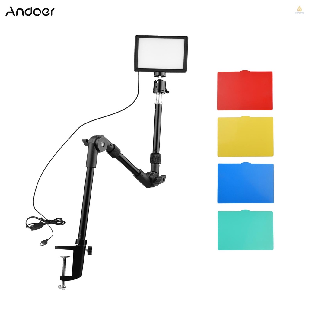 Đèn LED USB Andoer 1 * LED 3200K-5600K + 1 * Đèn Chiếu Sáng Để Bàn Có Thể Gập Lại + Bộ Chuyển Đổi Đầu Bi Linh Hoạt + 1