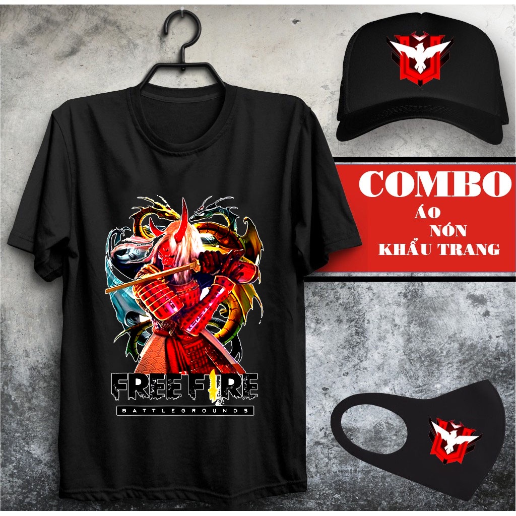 BST Combo Áo Thun Free Fire Màu Đen Rank Huyền Thoại -+ Đại kiến tướng kèm nón khẩu trang FF Cực Đẹp